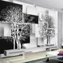 Papier peint panoramique arbre noir et blanc avec cubes abstraits
