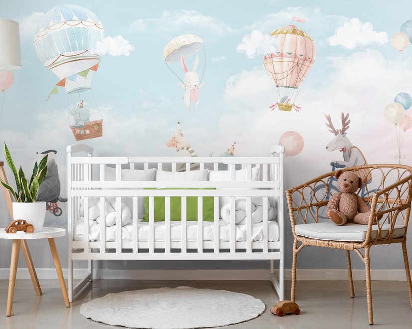 Papier peint pour enfants animaux heureux dans le ciel