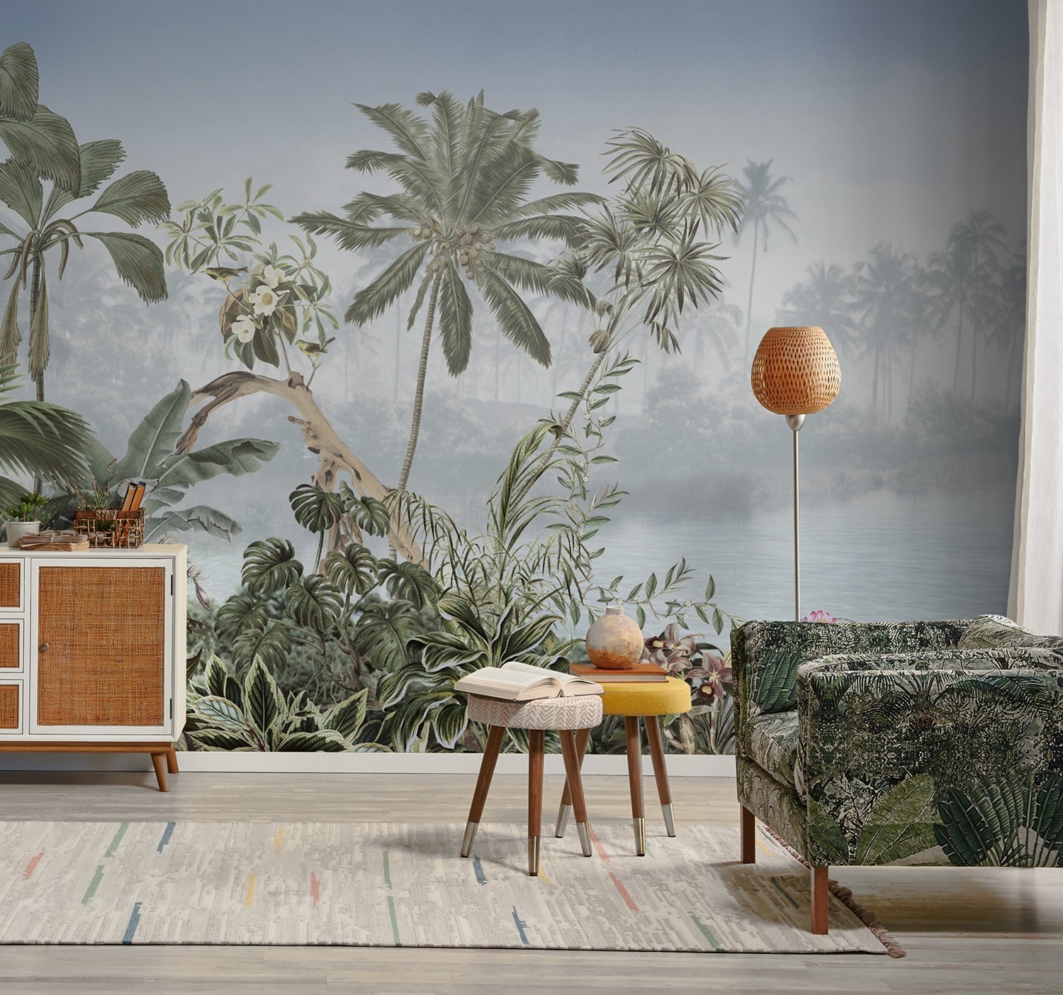 Vintage Forest with Lakescape Wallpaper Mural - Peel and Stick