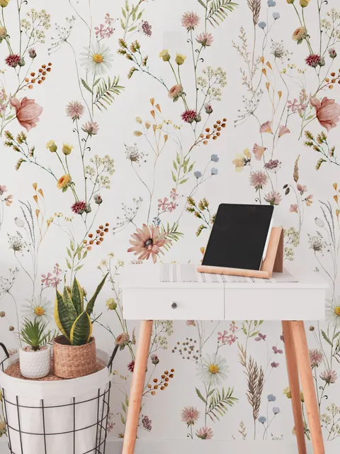 Watercolor Soft Wild Flowers Wallpaper Mural
