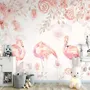 Pink Flamingo with Pink Flowers Wallpaper Mural