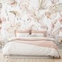 Papier peint art flamant doux avec boho tropical à feuilles