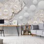 Papier peint panoramique fleurs blanches perlées effet 3D