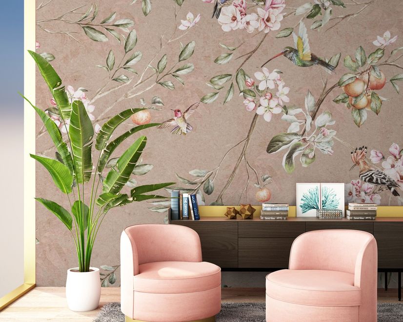 Vintage Blossoms With Birds Wallpaper Mural