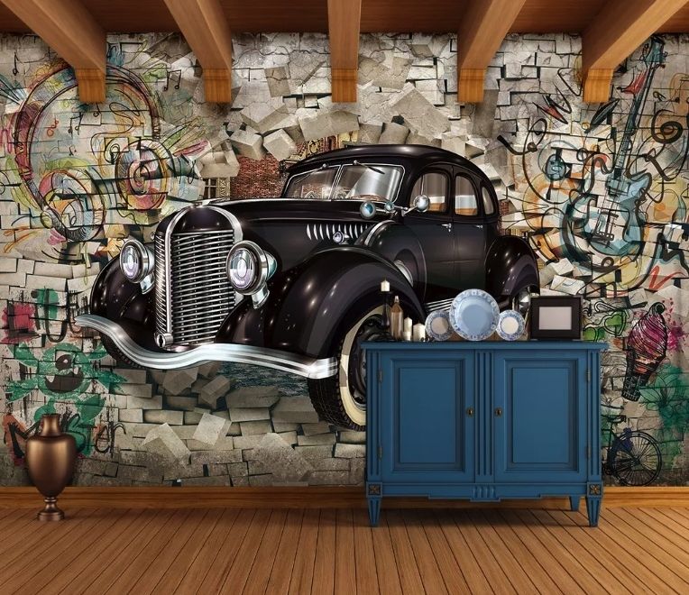 Retro-Klassiker Auto mit Graffiti Fototapete