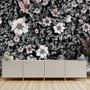 Papier peint panoramique floral foncé avec marguerite blanche
