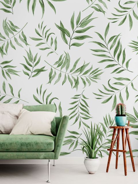 Watercolor Green Palm Leaf Pattern Wallpaper Mural