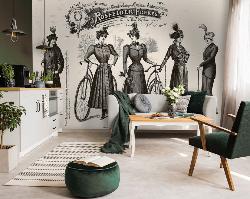 Retro French Clothing Art Wallpaper Mural