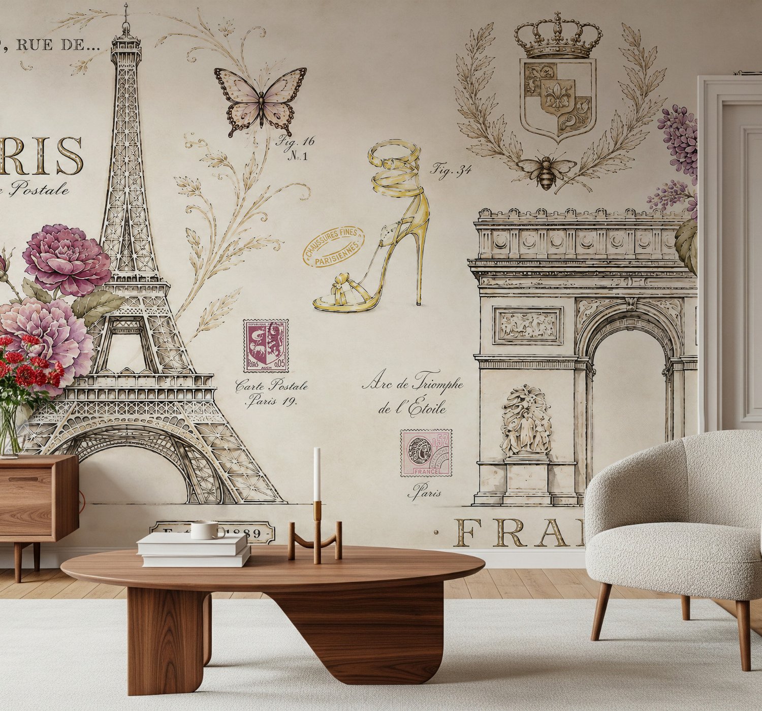 Colorful Drawing Eiffel Tower Wallpaper Mural - Peel and Stick