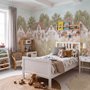 Watercolour farmhouse animal wall mural with cottages, horse, cow, tractor and wheat meadow
