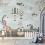 Kids Woodland Animals with Vintage Aircraft and Windmill Wallpaper Mural