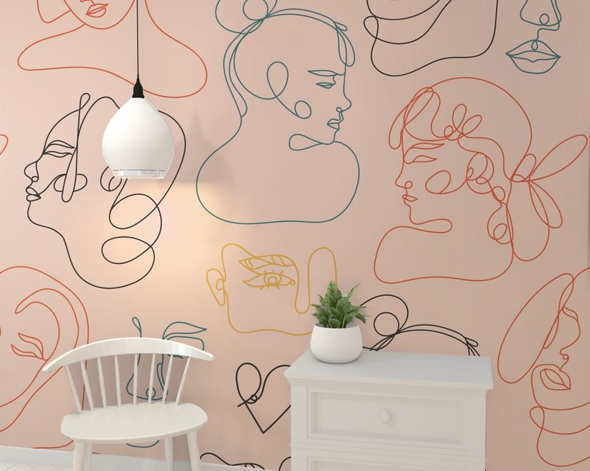 Abstract Pink Faces Wallpaper Mural