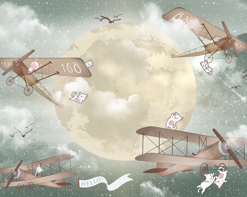 Kids Moon with Aircraft Wallpaper Mural