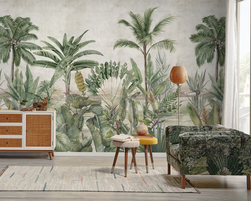 Watercolor Vintage Tropical Forest Wallpaper Mural