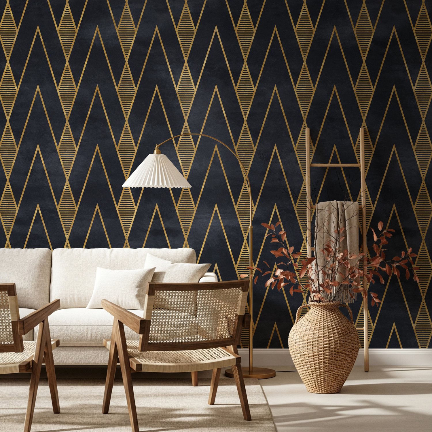 Art Deco Triangle Line on Dark Background Wallpaper Mural - Peel and Stick