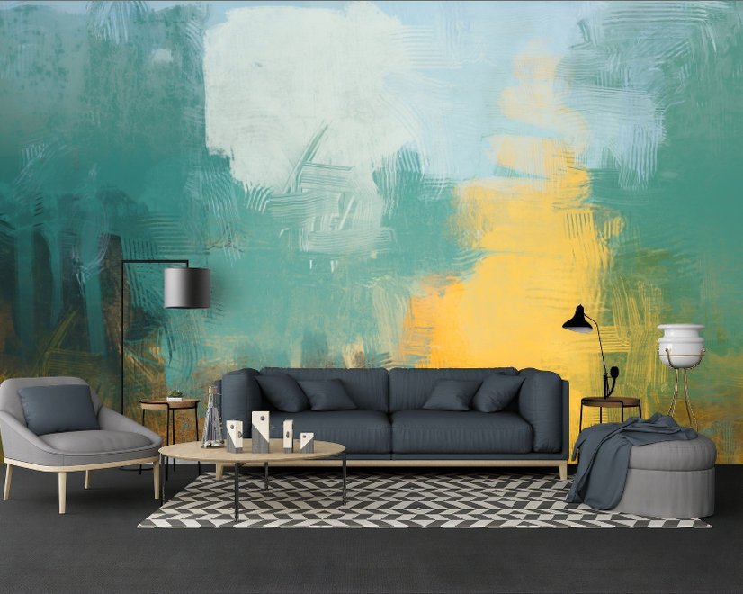 Watercolor Style Green Yellow Abstract Painting Wallpaper Mural