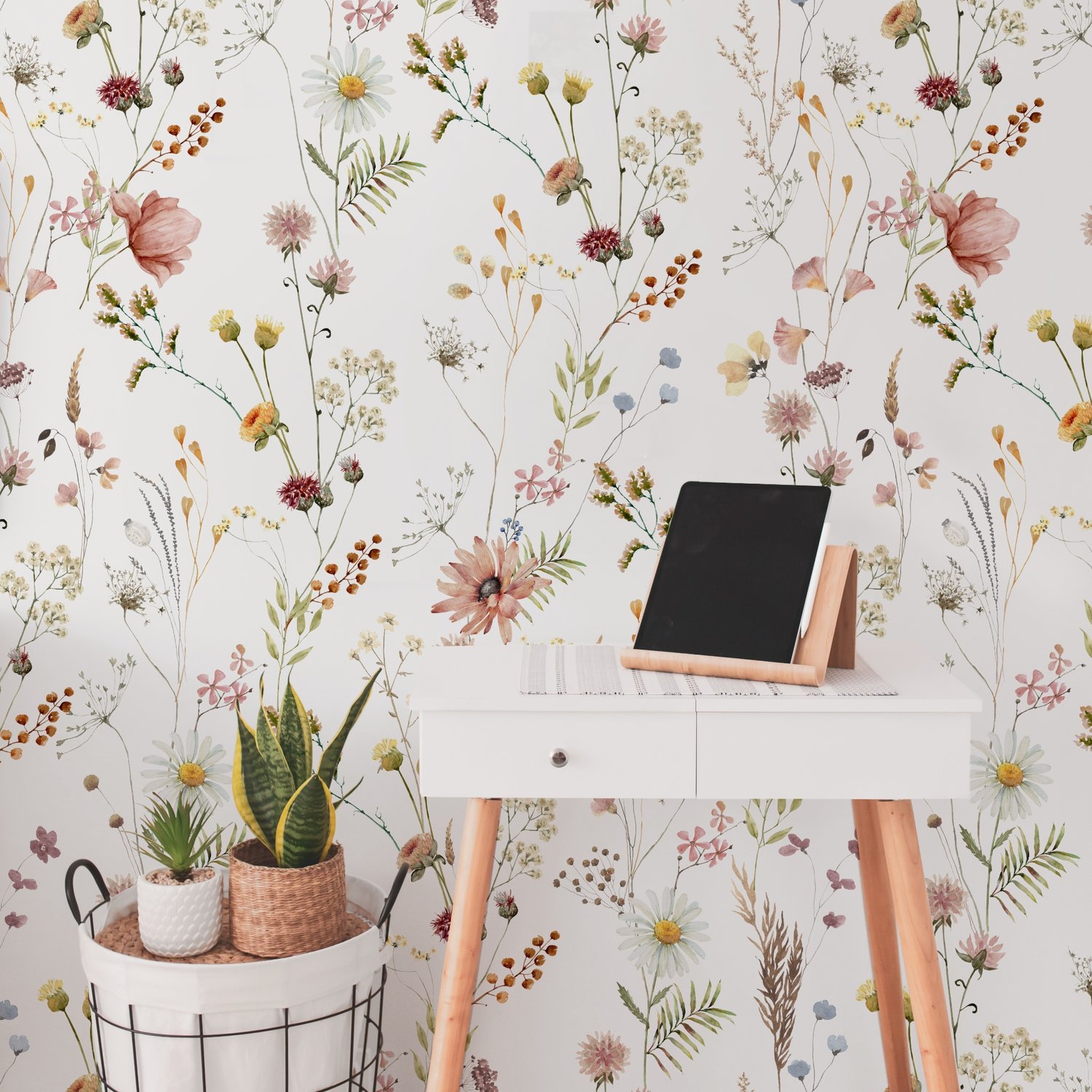 Watercolor Soft Wild Flowers Wallpaper Mural - Peel and Stick