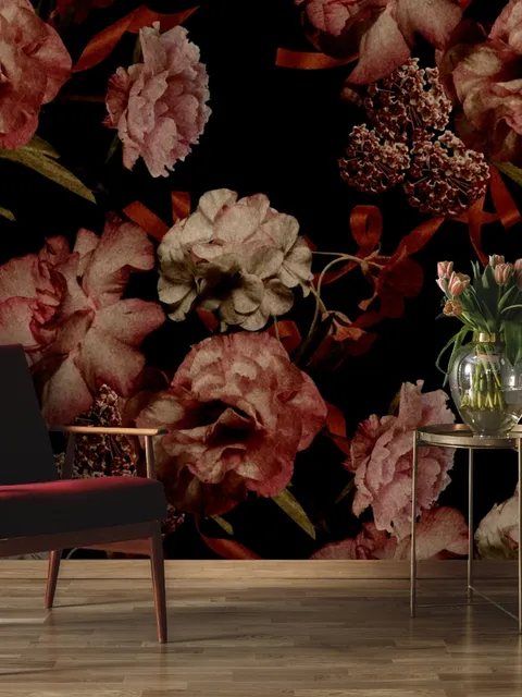Dark Vintage Floral Wallpaper Mural