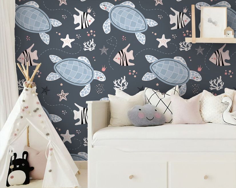 Sea Turtle and Zebrafish Wallpaper Mural