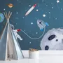 Watercolor Space with Astronaut and Meteor Wallpaper Mural