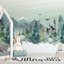 Papier peint paysage d'hiver aquarelle et renard