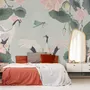 Pink Lotus Flower and White Stork Wallpaper Mural