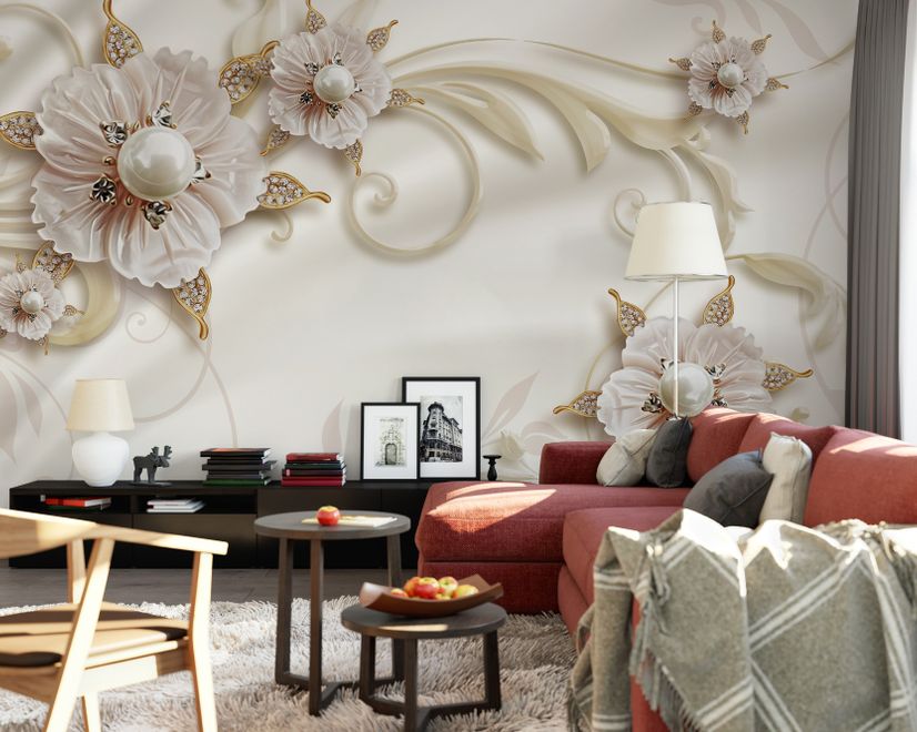 3D Look Pearl Daisy Floral Wallpaper Mural
