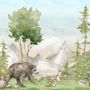 Papier peint forêt conifères aquarelle avec animaux pour enfants