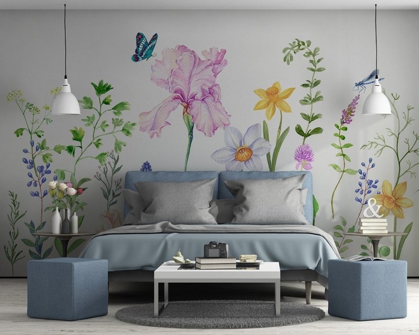 Cartoon Colorful Flower Garden Wallpaper Mural
