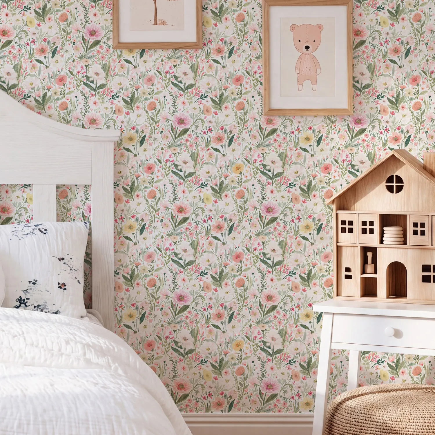 Pink Aesthetic Wallpaper with Watercolour Flowers - Peel and Stick