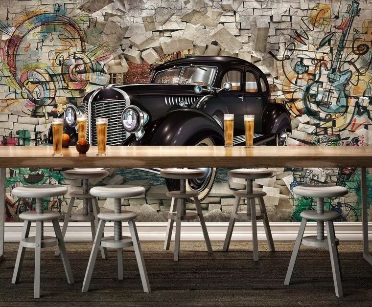 Retro-Klassiker Auto mit Graffiti Fototapete