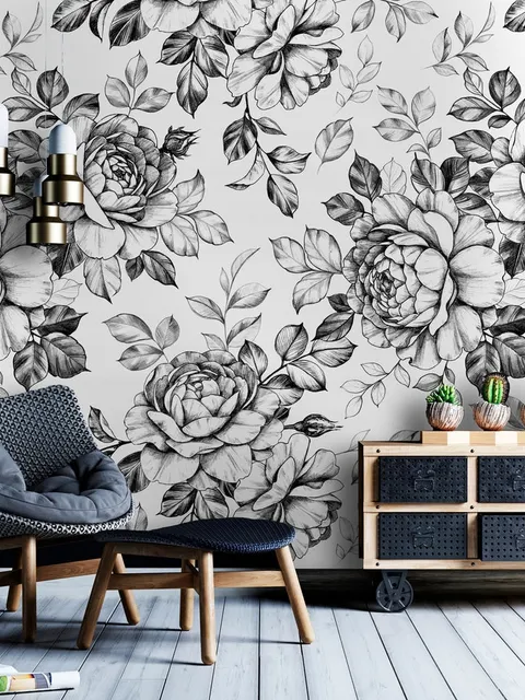 Black and White Flower Wallpaper Mural