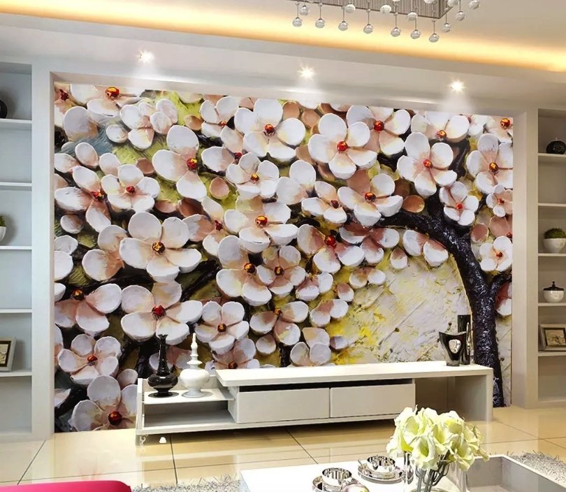 Oil Painting Cherry Blossom Wallpaper Mural - Peel and Stick