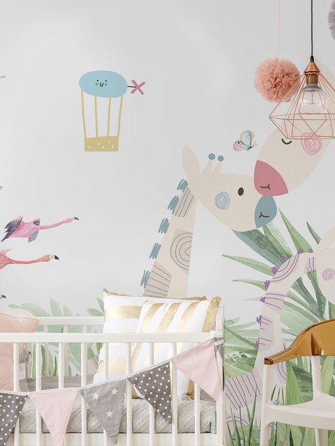Fototapete Tropische Landschaft mit niedlichen Giraffen für das Kinderzimmer