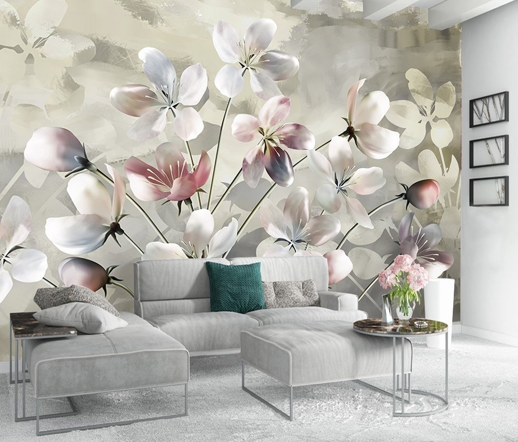 Oil Painting Pastel Floral Wallpaper Mural - Peel and Stick