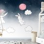 Cartoon-Nachthimmel mit Hase und Elefant Fototapete