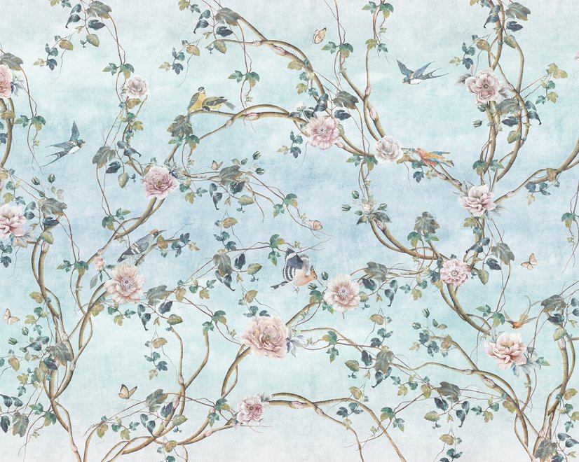 Watercolor Chinoiserie Floral Peony Blossom Wallpaper Mural