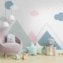 Blue Pink Mountains and Clouds Wallpaper Mural