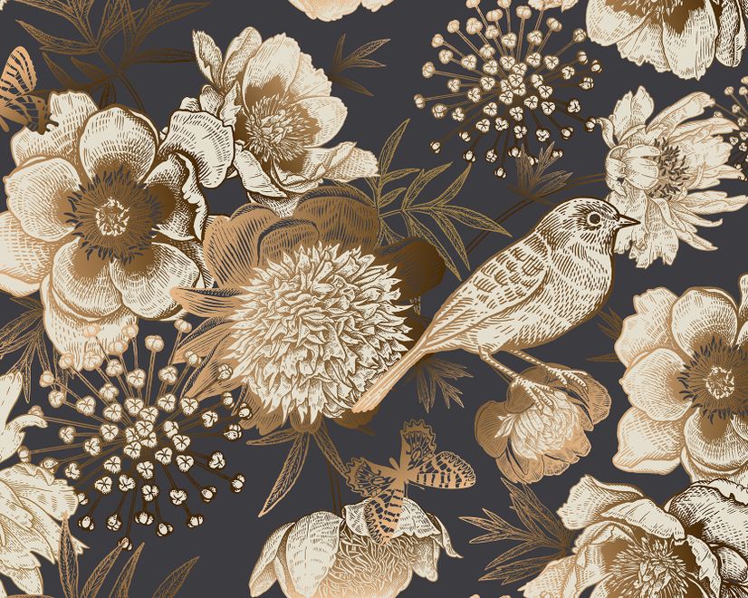 Peony Flowers with Bird Wallpaper Mural