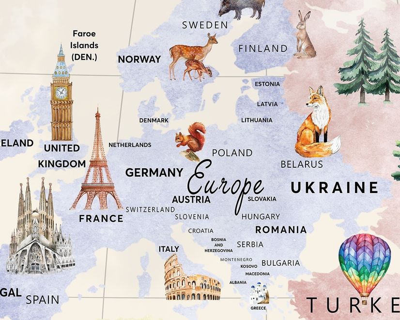 Kids Educational World Maps Wallpaper Mural
