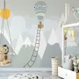 Kids Gray Mountainscape with Hot Air Balloon and Sun Wallpaper Mural