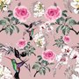 Vintage Pink Floral mit kleinen Vögeln Fototapete