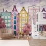 Dutch Style Colorful Houses and Red Trees Wallpaper Mural for Kids
