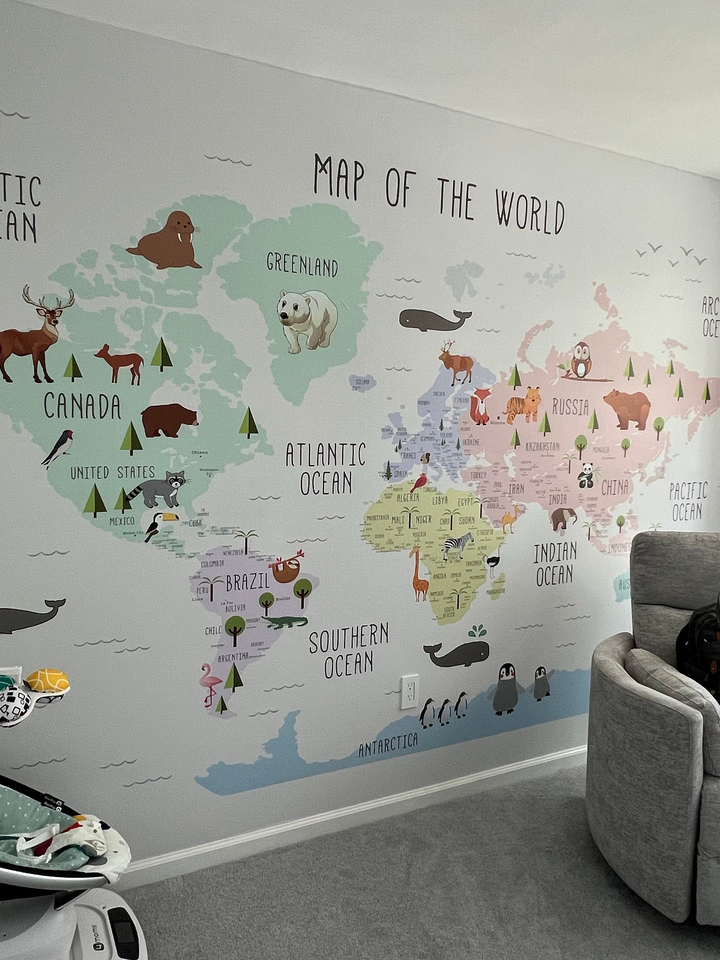 Kids Nursery Educational Continent World Map Wallpaper Mural