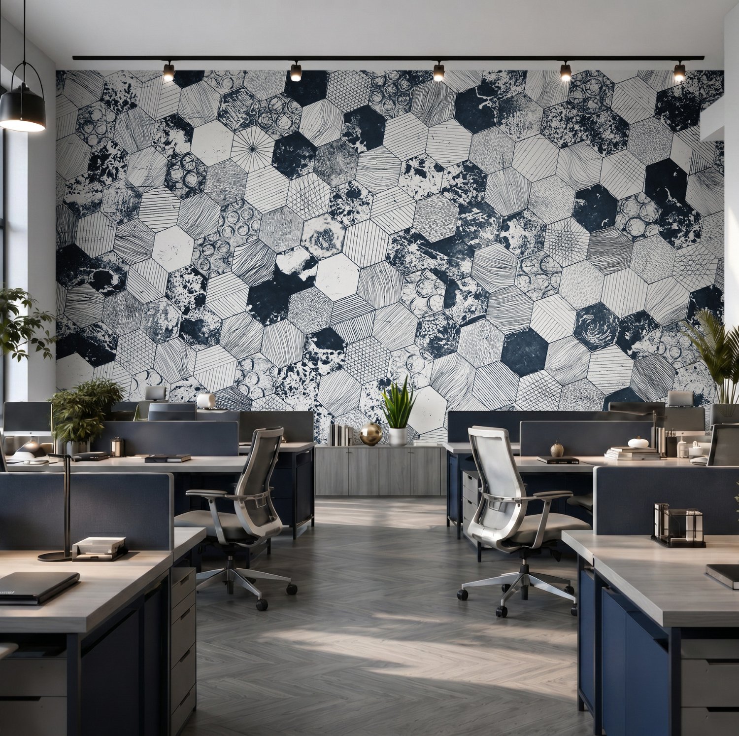 Dark Geo Hexagon Pattern Wallpaper Mural - Peel and Stick