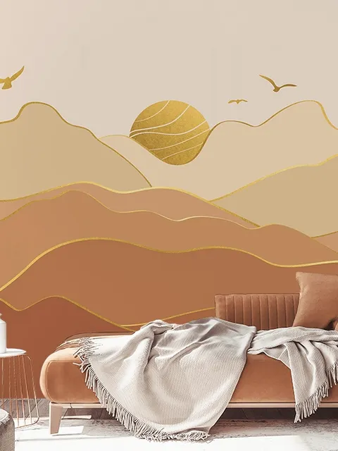 Gold Look Landschaft Sonnenaufgang Sonnenuntergang Fototapete
