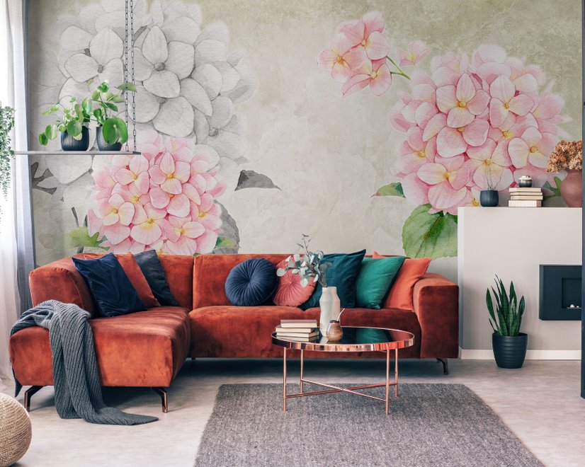 Hydrangea Floral Art Wallpaper Mural