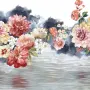 Vintage Red and Pink Blooms Floral on Smoky Background Wallpaper Mural
