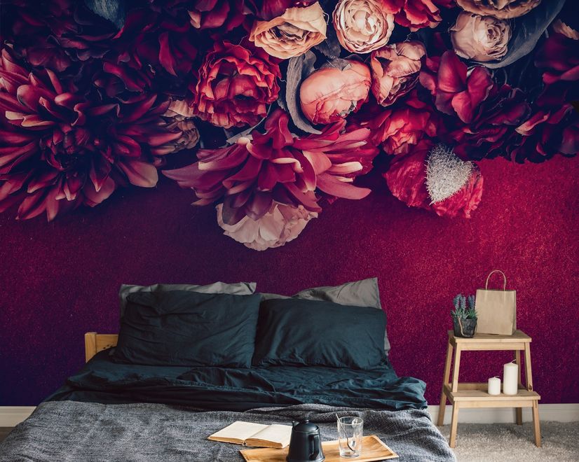 Red Dahlia Rose Floral Bouqet Wallpaper Mural