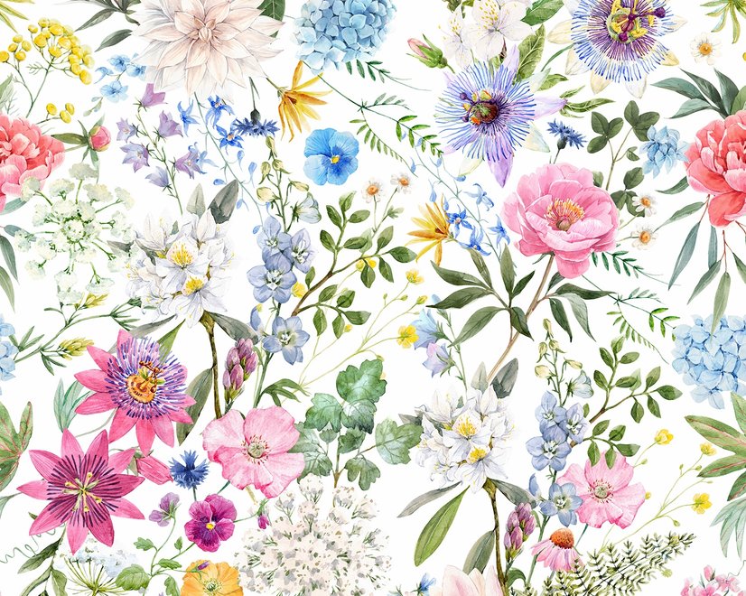 Papier peint panoramique de fleurs sauvages roses et printanières colorées